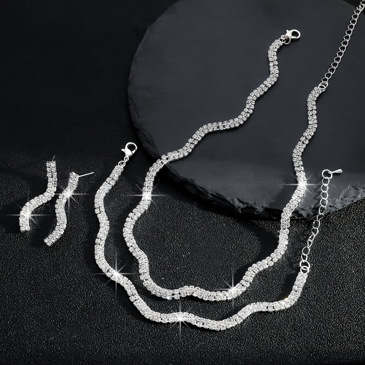 Rhinestone Wave 3-Piece Bridal Jewelry Set